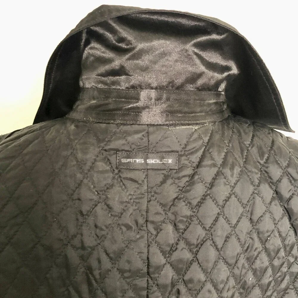 Sans Souci Black Belted Satiny Jacket, Size Large